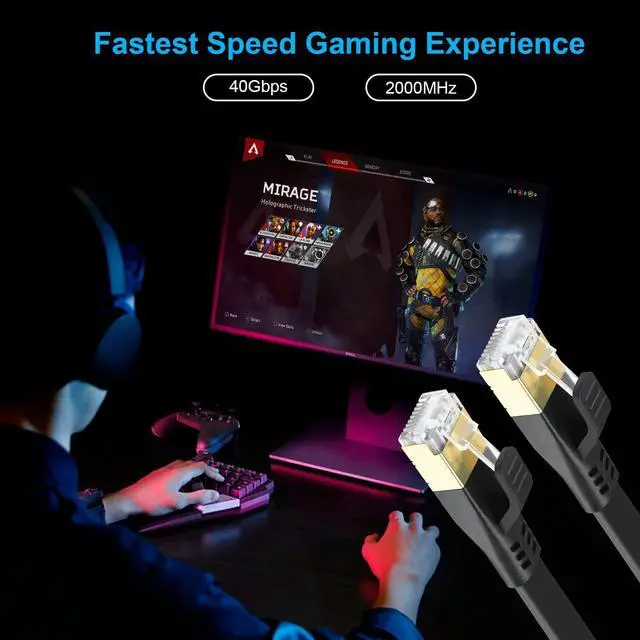 Alt view image 4 of 5 - DDMALL CAT 8 Ethernet Cable 100 ft, High Speed 40Gbps 2000MHz Network Internet LAN Patch Cord, Flat Heavy Duty Shielded S/FTP Gigabit CAT8 Indoor&Outdoor for Gaming, PS5/4, Xbox, Router(100ft Black)