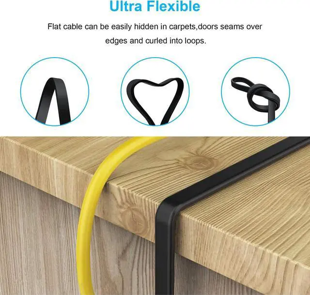 Alt view image 5 of 5 - DDMALL CAT 8 Ethernet Cable 100 ft, High Speed 40Gbps 2000MHz Network Internet LAN Patch Cord, Flat Heavy Duty Shielded S/FTP Gigabit CAT8 Indoor&Outdoor for Gaming, PS5/4, Xbox, Router(100ft Black)