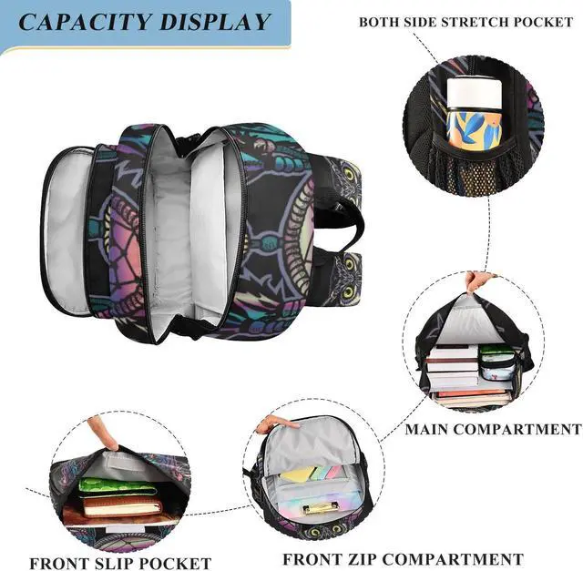 Alt view image 4 of 5 - ALAZA Owl Rainbow Dream Catcher Laptop Backpack Purse for Women Men Travel Bag Casual Daypack with Compartment & Multiple Pockets