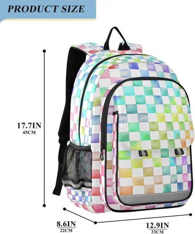 Alt view image 2 of 5 - ALAZA Rainbow Checkered Laptop Backpack Purse for Women Men Checker Travel Bag Casual Daypack with Compartment & Multiple Pockets