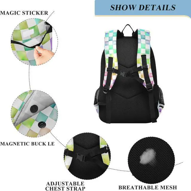 Alt view image 3 of 5 - ALAZA Rainbow Checkered Laptop Backpack Purse for Women Men Checker Travel Bag Casual Daypack with Compartment & Multiple Pockets