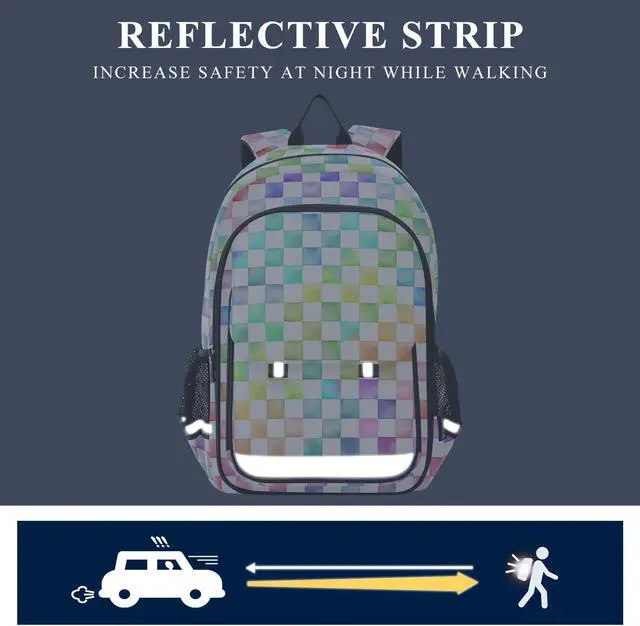 Alt view image 5 of 5 - ALAZA Rainbow Checkered Laptop Backpack Purse for Women Men Checker Travel Bag Casual Daypack with Compartment & Multiple Pockets