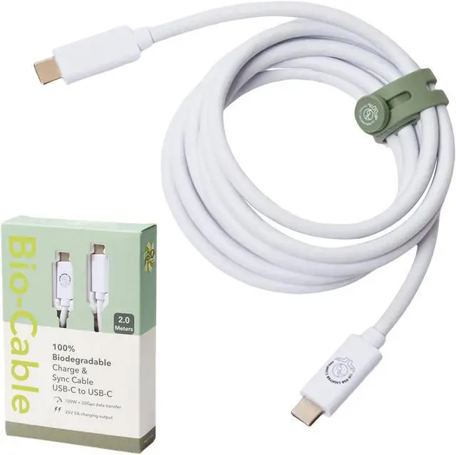Main image of Type C Charger - 20V 5A Fast Charging Cable with 100W Power Output & 20Gps High-Speed Sync Data - USB-C Charger Compatible with Laptops & Smartphones - 6.5 ft Biodegradable Cord - White