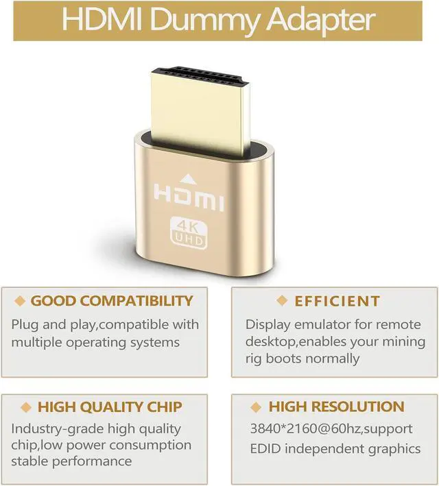 Alt view image 4 of 5 - BIHAIT 4K HDMI Dummy Plug,High Resolution Virtual Monitor Display Emulator,3840x2160@60Hz Adapter for Ethereum ETH ZEC BTC Mining, Compatible with Windows Mac OSX - 10PC