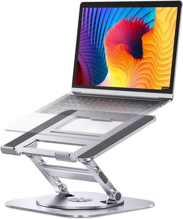 Main image of AOEVI Adjustable Laptop Stand with 360 Rotating Base, Stable Computer Stand for Laptop Ergonimic Foldable Laptop Riser for Desk Compatible with MacBook Pro/Air Notebook up to 16 Inches, Silver