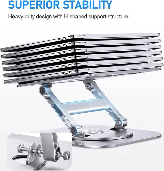 Alt view image 3 of 5 - AOEVI Adjustable Laptop Stand with 360 Rotating Base, Stable Computer Stand for Laptop Ergonimic Foldable Laptop Riser for Desk Compatible with MacBook Pro/Air Notebook up to 16 Inches, Silver