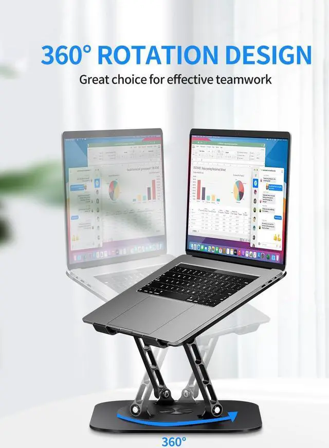 Alt view image 2 of 5 - AOEVI Adjustable Laptop Stand with 360 Rotating Base, Computer Stand for Laptop Ergonimic Foldable Laptop Riser for Desk Compatible with MacBook Pro/Air Notebook up to 16 Inches, Black