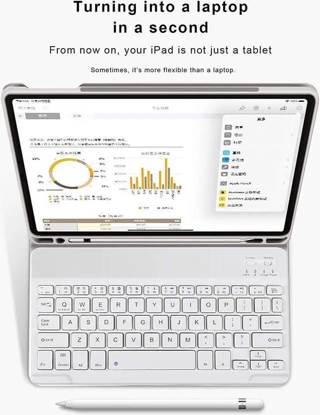 Alt view image 4 of 5 - aoub Case for iPad 6th/5th Generation 9.7 inch, iPad Air 2, iPad Air, Stand Folio Detachable Wireless Bluetooth Keyboard Cover Soft TPU Back Case with Pencil Holder for iPad 9.7", Gray