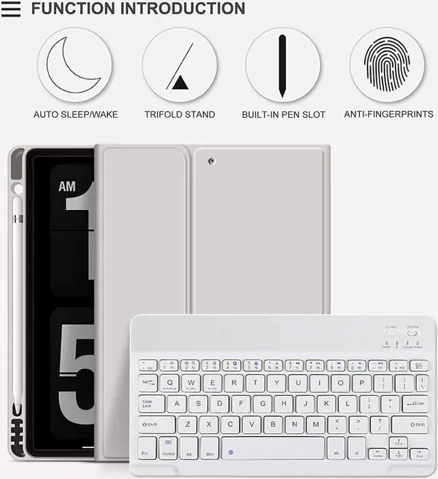 Alt view image 3 of 5 - aoub Case for iPad 6th/5th Generation 9.7 inch, iPad Air 2, iPad Air, Stand Folio Detachable Wireless Bluetooth Keyboard Cover Soft TPU Back Case with Pencil Holder for iPad 9.7", Gray