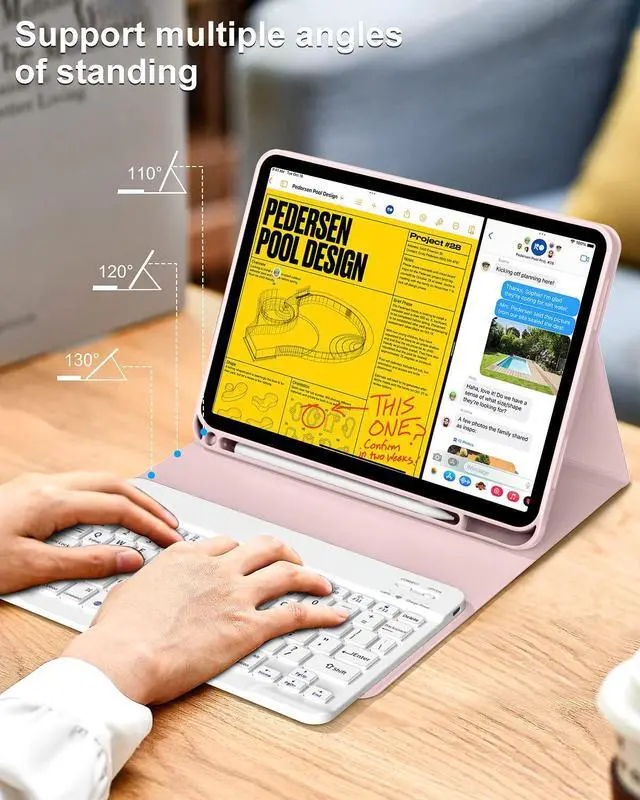 Alt view image 4 of 5 - aoub for iPad 10th Generation Case with Detachable Bluetooth Keyboard, Smart Stand Folio Cover with Pencil Holder for iPad 10th Gen, Pink