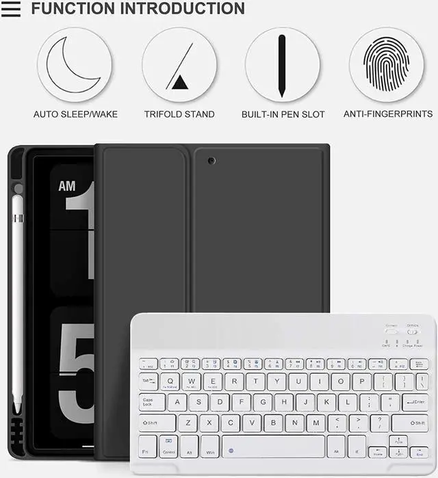 Alt view image 3 of 5 - aoub Case for iPad 6th/5th Generation 9.7 inch, iPad Air 2, iPad Air, Stand Folio Detachable Wireless Bluetooth Keyboard Cover Soft TPU Back Case with Pencil Holder for iPad 9.7, Black