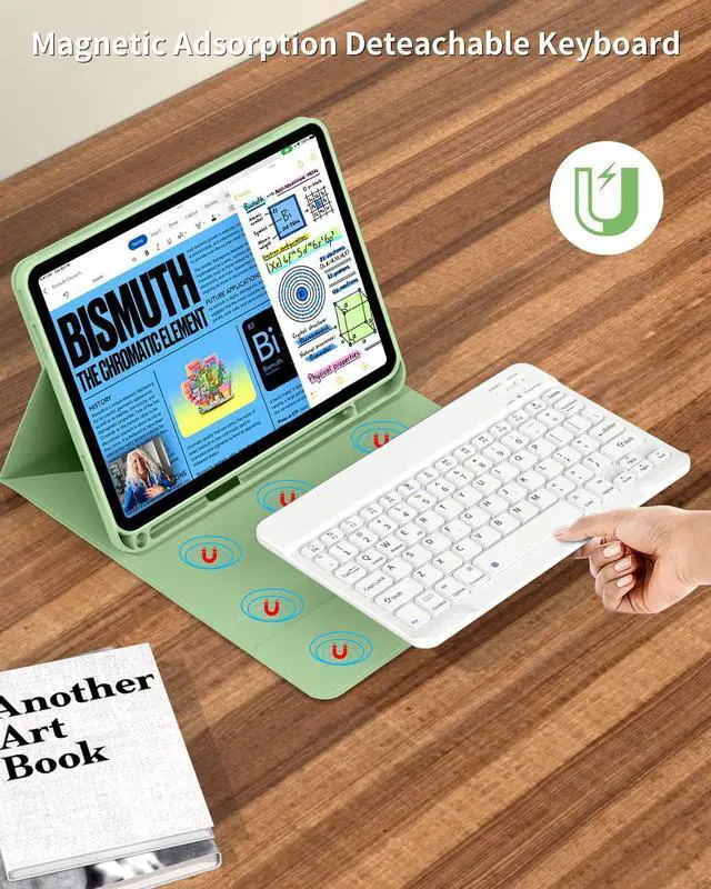 Alt view image 3 of 5 - aoub for iPad 10th Generation Case with Keyboard 10.9 inch 2022, Detachable Bluetooth Keyboard, Smart Stand Folio Keyboard Cover with Pencil Holder for iPad 10th Gen, Light Green