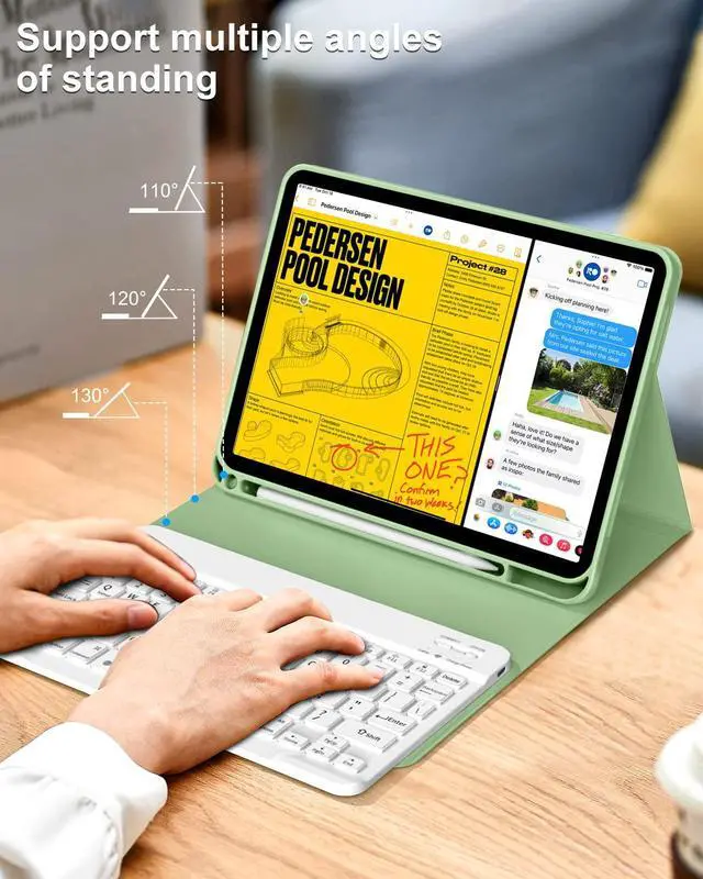 Alt view image 4 of 5 - aoub for iPad 10th Generation Case with Keyboard 10.9 inch 2022, Detachable Bluetooth Keyboard, Smart Stand Folio Keyboard Cover with Pencil Holder for iPad 10th Gen, Light Green