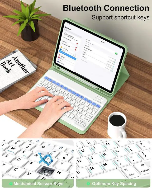 Alt view image 5 of 5 - aoub for iPad 10th Generation Case with Keyboard 10.9 inch 2022, Detachable Bluetooth Keyboard, Smart Stand Folio Keyboard Cover with Pencil Holder for iPad 10th Gen, Light Green