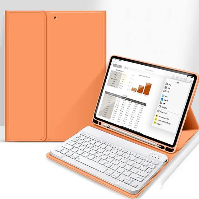 Main image of aoub Case for iPad 9th/8th/7th Generation 10.2 inch, Stand Folio Detachable Wireless Bluetooth Keyboard Cover Soft TPU Back Case with Pencil Holder for iPad 10.2 2021/2020/2019, Orange