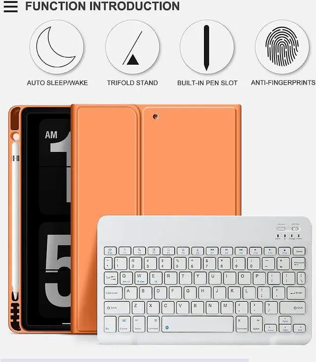 Alt view image 3 of 5 - aoub Case for iPad 9th/8th/7th Generation 10.2 inch, Stand Folio Detachable Wireless Bluetooth Keyboard Cover Soft TPU Back Case with Pencil Holder for iPad 10.2 2021/2020/2019, Orange