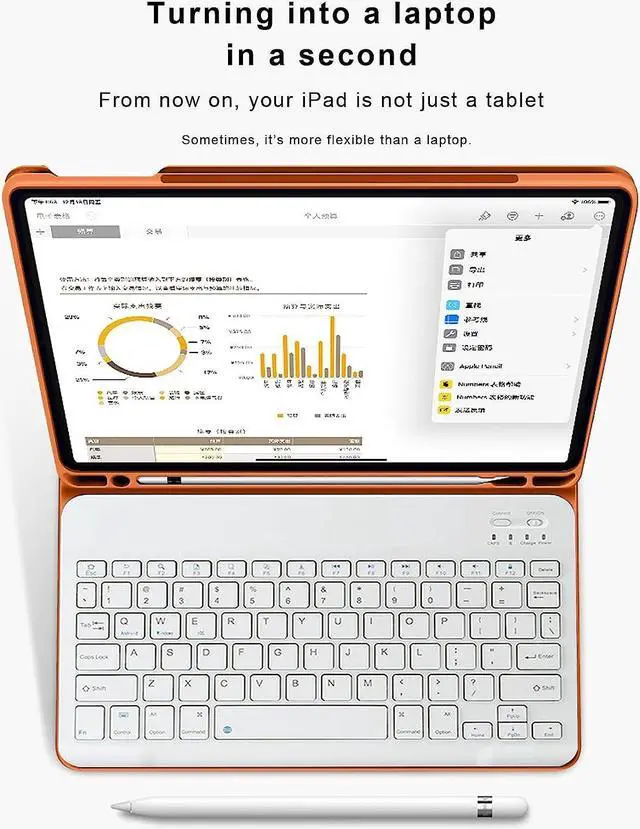 Alt view image 5 of 5 - aoub Case for iPad 9th/8th/7th Generation 10.2 inch, Stand Folio Detachable Wireless Bluetooth Keyboard Cover Soft TPU Back Case with Pencil Holder for iPad 10.2 2021/2020/2019, Orange