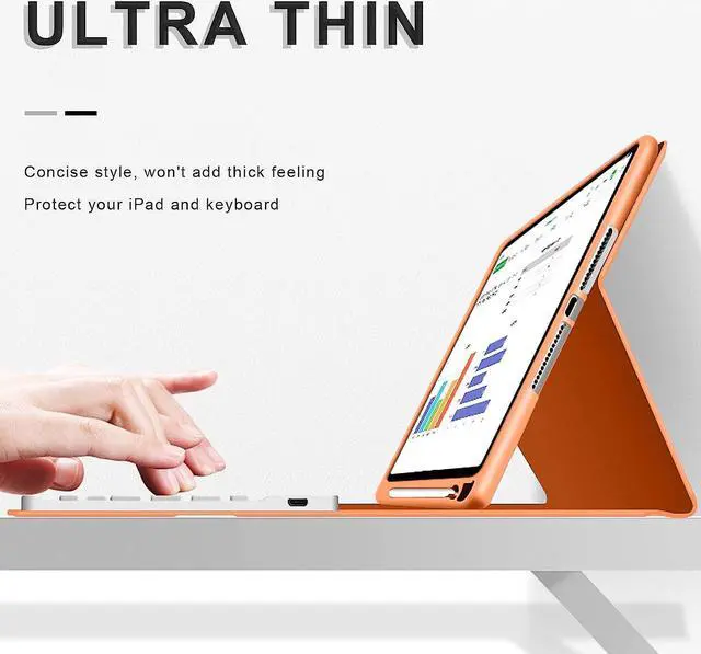 Alt view image 4 of 5 - aoub Case for iPad 9th/8th/7th Generation 10.2 inch, Stand Folio Detachable Wireless Bluetooth Keyboard Cover Soft TPU Back Case with Pencil Holder for iPad 10.2 2021/2020/2019, Orange