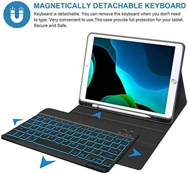 Alt view image 2 of 5 - iPad 9th 2021/8th/7th Generation Keyboard Case, BORIYUAN 7 Colors Backlit Detachable Black Keyboard Slim Folio Cover for iPad 10.2 Inch/iPad Air 10.5"(3rd Gen)/iPad Pro 10.5" with Pencil Holder - Blue