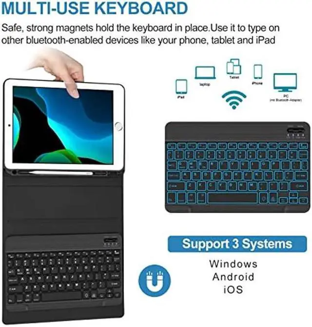 Alt view image 4 of 5 - iPad 9th 2021/8th/7th Generation Keyboard Case, BORIYUAN 7 Colors Backlit Detachable Black Keyboard Slim Folio Cover for iPad 10.2 Inch/iPad Air 10.5"(3rd Gen)/iPad Pro 10.5" with Pencil Holder - Blue