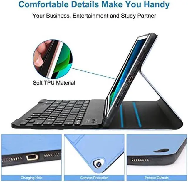 Alt view image 5 of 5 - iPad 9th 2021/8th/7th Generation Keyboard Case, BORIYUAN 7 Colors Backlit Detachable Black Keyboard Slim Folio Cover for iPad 10.2 Inch/iPad Air 10.5"(3rd Gen)/iPad Pro 10.5" with Pencil Holder - Blue