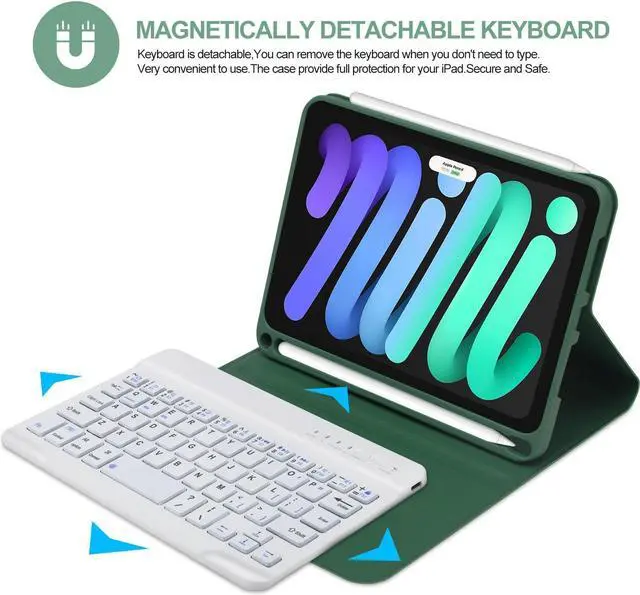 Alt view image 4 of 5 - BORIYUAN iPad mini 6 Keyboard Case 2021, Detachable Wireless Bluetooth Keyboard Slim Folio Smart Cover with Build-in Pencil Holder for iPad mini 6th Generation 8.3 inch  Dark Green