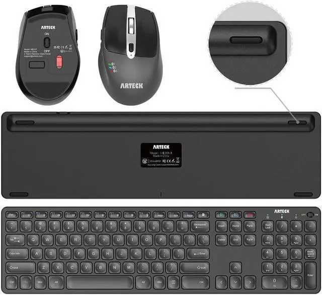 Alt view image 3 of 5 - Arteck Universal Multi-Device Bluetooth Keyboard and Mouse Full Size Wireless Bluetooth Keyboard and Ergonomic Mouse Set for Windows, iOS, Android, Computer Desktop PC Laptop iPad Tablet Smartphone