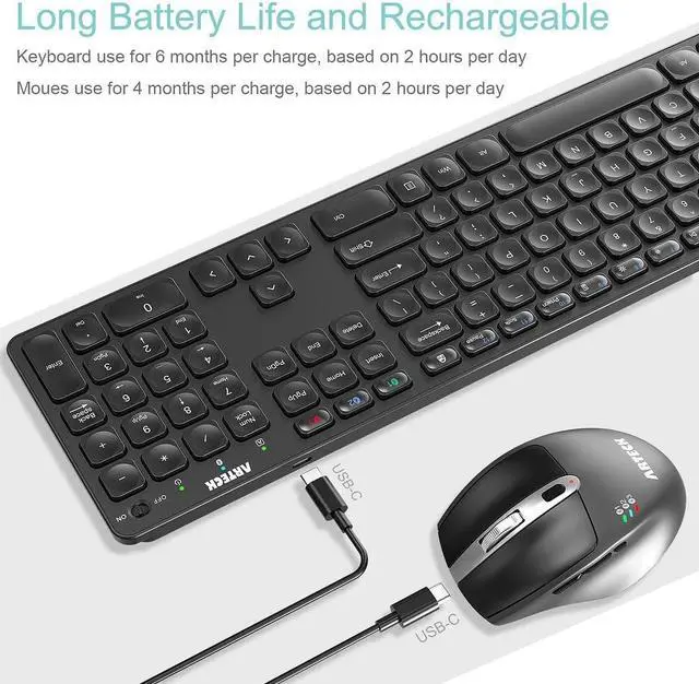Alt view image 5 of 5 - Arteck Universal Multi-Device Bluetooth Keyboard and Mouse Full Size Wireless Bluetooth Keyboard and Ergonomic Mouse Set for Windows, iOS, Android, Computer Desktop PC Laptop iPad Tablet Smartphone