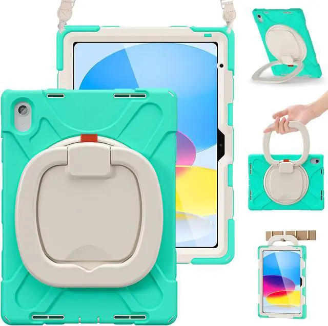 Main image of BRAECN Kids Case for iPad (A16) 11th/10th Generation 11/10.9'' 2025/2022-Shockproof Silicone Cover w/Screen Protector/Pencil Holder/Swivel Handle Grip/Kickstand/Carrying Shoulder Strap, Mint Green