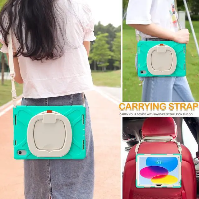 Alt view image 5 of 5 - BRAECN Kids Case for iPad (A16) 11th/10th Generation 11/10.9'' 2025/2022-Shockproof Silicone Cover w/Screen Protector/Pencil Holder/Swivel Handle Grip/Kickstand/Carrying Shoulder Strap, Mint Green