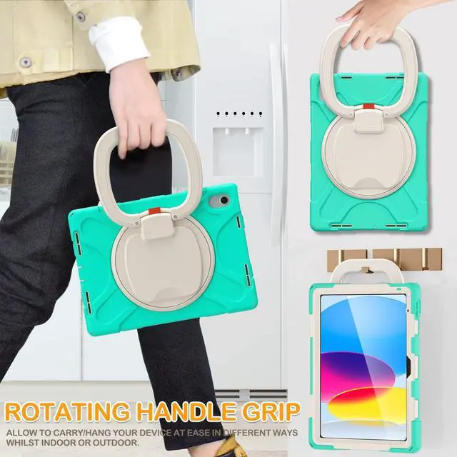 Alt view image 4 of 5 - BRAECN Kids Case for iPad (A16) 11th/10th Generation 11/10.9'' 2025/2022-Shockproof Silicone Cover w/Screen Protector/Pencil Holder/Swivel Handle Grip/Kickstand/Carrying Shoulder Strap, Mint Green