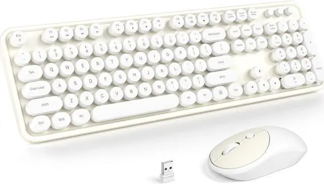 Main image of Atelus Wireless Keyboard and Mouse, Typewriter Full Size Keyboard with Number Pad and 2 in 1 USB Connected Mouse for Windows 7/8/10, Laptop, Desktop, PC, Computer (Off-White)