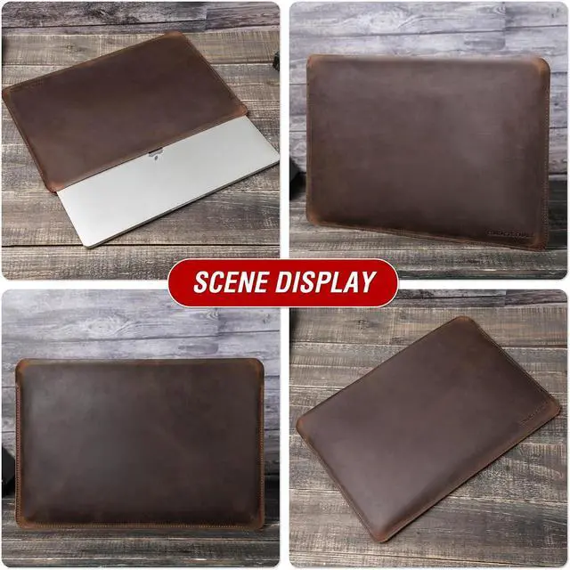 Alt view image 2 of 5 - CataPurus Top Grain Leather 13.3" Slim Laptop Sleeve Protector, Solid Minimalist Vintage Design, Handmade, Compatible with MacBook Pro 13.3" MacBook Air 2022 DELL XPS 13" & other PC, Coffee 13.3 Inch