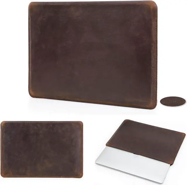Main image of CataPurus Top Grain Leather 13.3" Slim Laptop Sleeve Protector, Solid Minimalist Vintage Design, Handmade, Compatible with MacBook Pro 13.3" MacBook Air 2022 DELL XPS 13" & other PC, Coffee 13.3 Inch