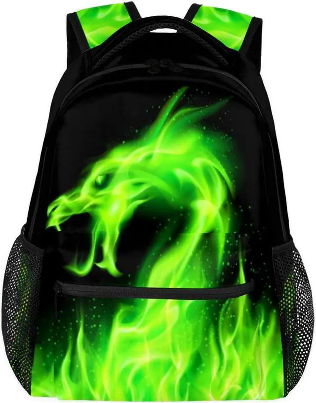Main image of Green Fire Dragon Backpacks for Girls Kids Boys, Chinese Dragon Pattern Casual Lightweight School Bags Laptop Backpack Student College Bookbag Travel Hiking Daypack