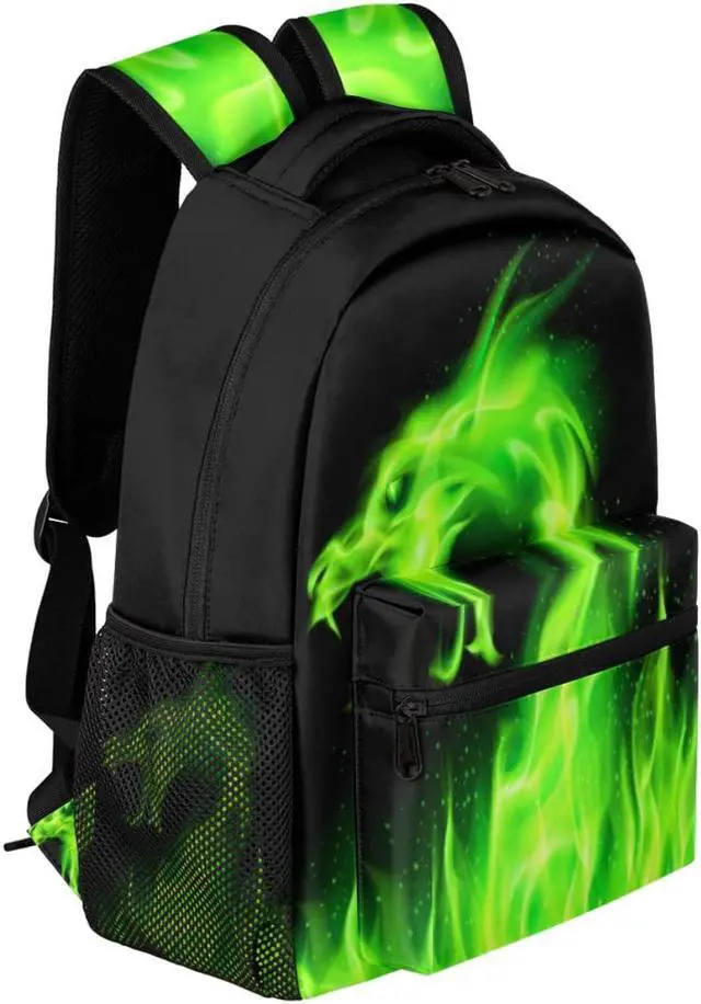 Alt view image 2 of 5 - Green Fire Dragon Backpacks for Girls Kids Boys, Chinese Dragon Pattern Casual Lightweight School Bags Laptop Backpack Student College Bookbag Travel Hiking Daypack