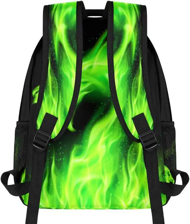 Alt view image 3 of 5 - Green Fire Dragon Backpacks for Girls Kids Boys, Chinese Dragon Pattern Casual Lightweight School Bags Laptop Backpack Student College Bookbag Travel Hiking Daypack