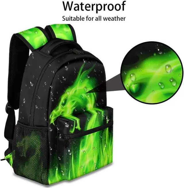 Alt view image 4 of 5 - Green Fire Dragon Backpacks for Girls Kids Boys, Chinese Dragon Pattern Casual Lightweight School Bags Laptop Backpack Student College Bookbag Travel Hiking Daypack