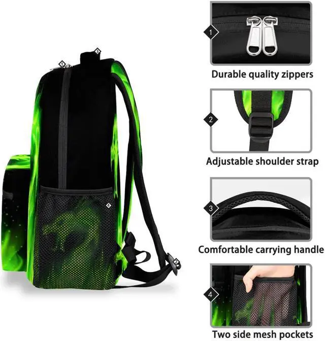 Alt view image 5 of 5 - Green Fire Dragon Backpacks for Girls Kids Boys, Chinese Dragon Pattern Casual Lightweight School Bags Laptop Backpack Student College Bookbag Travel Hiking Daypack