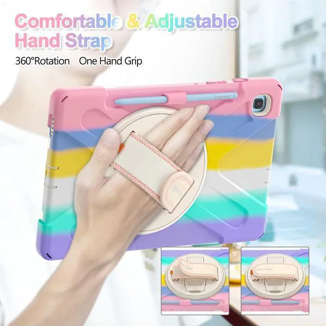 Alt view image 2 of 5 - BATYUE Case for Samsung Galaxy Tab S6 Lite 10.4 Inch 2024/2022/2020 (SM-P610/P613/P615/P619/P620/P625/P627), Protective Cover with Pencil Holder, Shoulder Strap, Hand Strap, Kickstand (Colourful Pink)