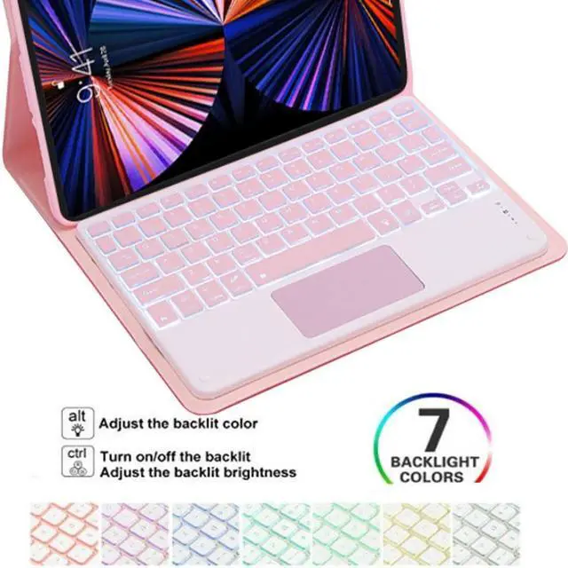 Alt view image 4 of 5 - CHAINORA Touchpad Keyboard Case for iPad 10th Generation (10.9" inch, 2022), 7 Colors Backlit Slim Folio Cover Detachable Bluetooth Keyboard with Pencil Holder(Pink)
