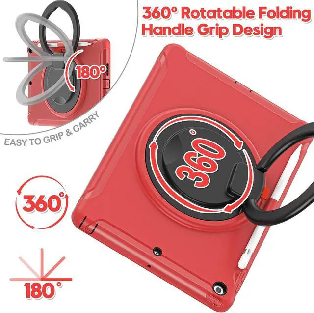 Alt view image 2 of 5 - BATYUE for iPad 9th/ 8th/ 7th Generation Case (iPad 10.2 Case 2021/2020/2019) with Screen Protector,Rugged Case with Rotating Stand/Pencil Holder/Pencil Cap Holder (Red)