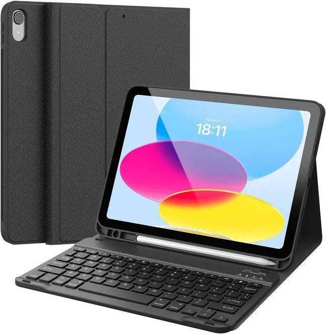 Main image of CHESONA Keyboard Case for iPad 10th Generation 10.9-inch 2022, Detachable Bluetooth Keyboard, Stand Folio Keyboard Cover with Pencil Holder, Rechargeable Keyboard for New iPad 10th Gen 2022 (Black)