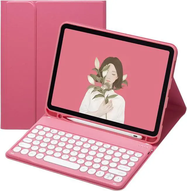 Main image of QIYIBOCASE for iPad Air 11 inch (M3/M2)/ Air 5th 4th Generation Case with Keyboard and Pencil Holder, Candy Magnetically Detachable Round Keys Keyboard for iPad Air7/Air6/Air 5/ Air 4 (New Pink)