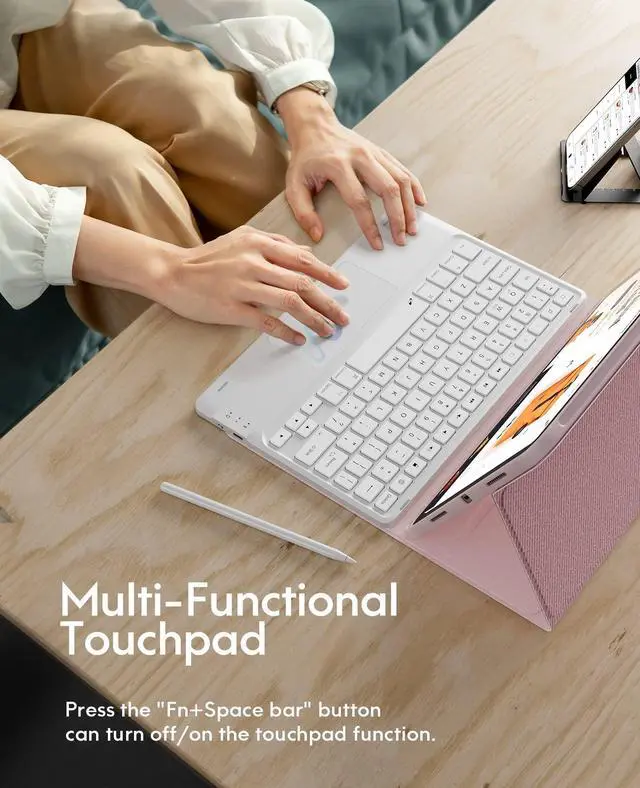 Alt view image 3 of 5 - CHESONA for iPad Air 11 Inch Case with Keyboard M3/M2 (2025/2024), 7-Color Backlight, Multi-Touch Trackpad, 2 Wireless Channels, for iPad Pro 11 (4th/3rd/2nd/1st Gen) & iPad Air 5th & 4th Gen, Pink