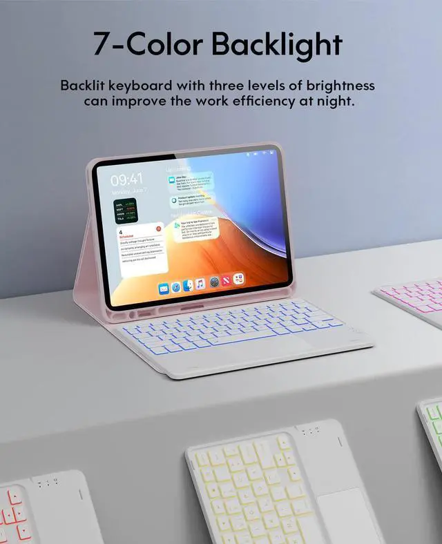 Alt view image 4 of 5 - CHESONA for iPad Air 11 Inch Case with Keyboard M3/M2 (2025/2024), 7-Color Backlight, Multi-Touch Trackpad, 2 Wireless Channels, for iPad Pro 11 (4th/3rd/2nd/1st Gen) & iPad Air 5th & 4th Gen, Pink
