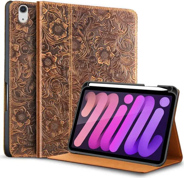 Main image of Gexmil Case for Ipad Mini 8.3 Inch 2021,Genuine Leather Ipad Mini 6th Gen Cover,with Magnetic Buckle,Pencil Holder,Pencil2 Wireless Charging,Made from Real Leather Cowhide (Brown)