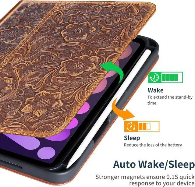 Alt view image 3 of 5 - Gexmil Case for Ipad Mini 8.3 Inch 2021,Genuine Leather Ipad Mini 6th Gen Cover,with Magnetic Buckle,Pencil Holder,Pencil2 Wireless Charging,Made from Real Leather Cowhide (Brown)