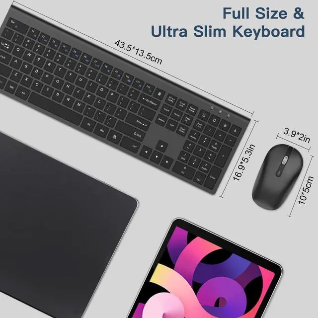 Alt view image 3 of 5 - cimetech Wireless Keyboard and Mouse Combo, 2.4G USB Full Size Wireless Computer Keyboard and Adjustable Mouse for Computer/Laptop/PC/Mac/Windows - Black