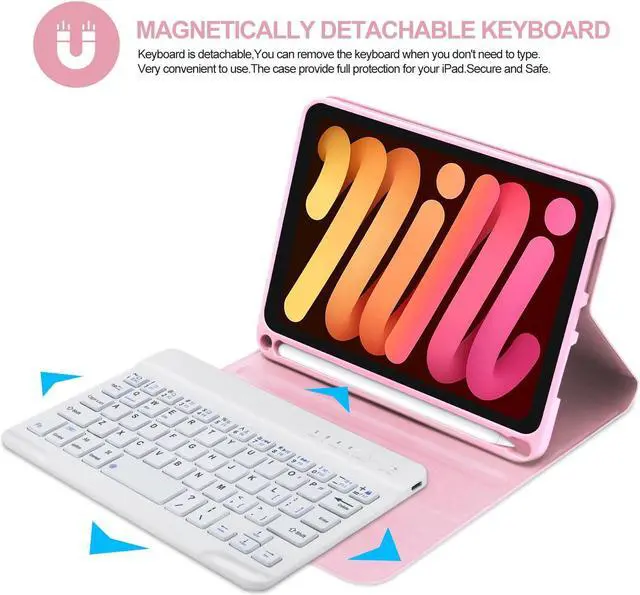 Alt view image 2 of 5 - iPad Mini 7th Gen Keyboard Case 2024,Boriyuan Detachable Bluetooth Keyboard Slim Folio Smart Cover with Build-in Pencil Holder for iPad Mini (A17 Pro) 7th Gen 2024 / iPad Mini 6th Gen 8.3 Inch, Pink